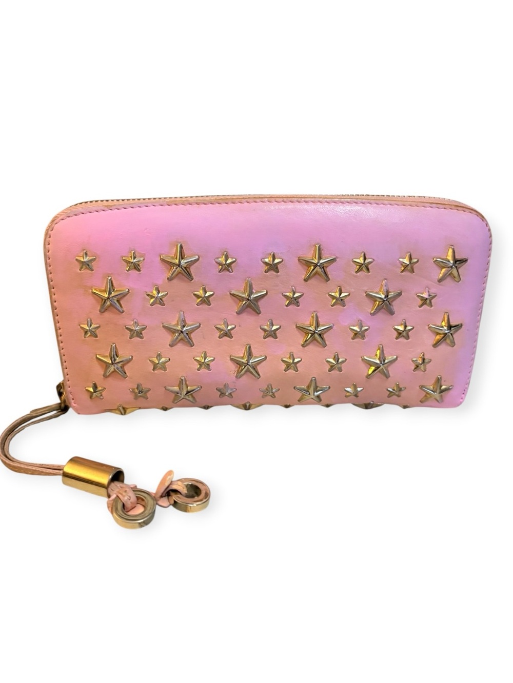 Jimmy Choo Pink Leather Filipa Star Studded Zip-Around Long Wallet